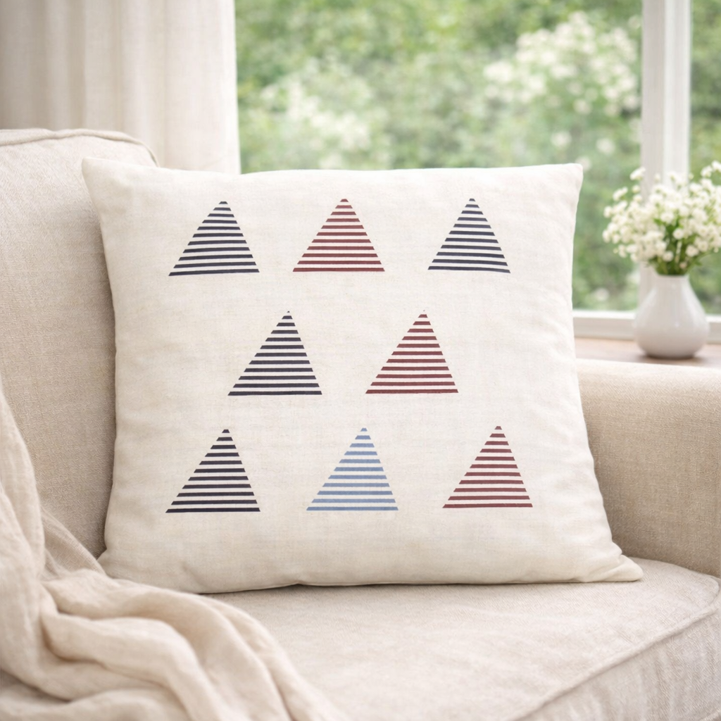 Handwoven Organic Cotton Cushion Cover – Triangle Shape Block Print (40 × 40 cm)