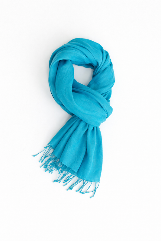 Handwoven Organic Linen Scarf – Teal Blue