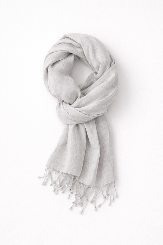Handwoven Organic Linen Scarf – Grey
