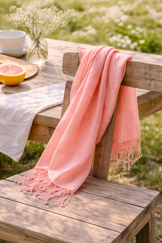 Handwoven Organic Linen Scarf – Peach