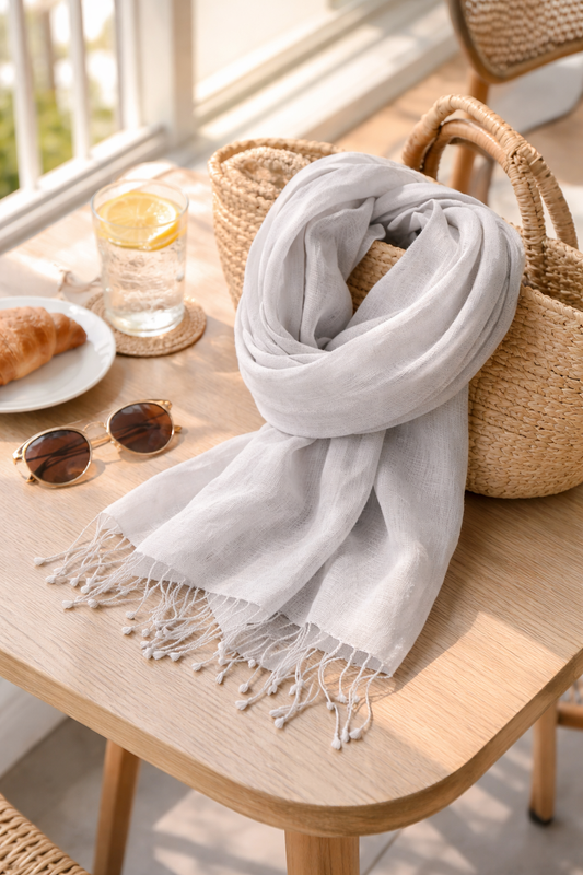 Handwoven Organic Linen Scarf – Grey