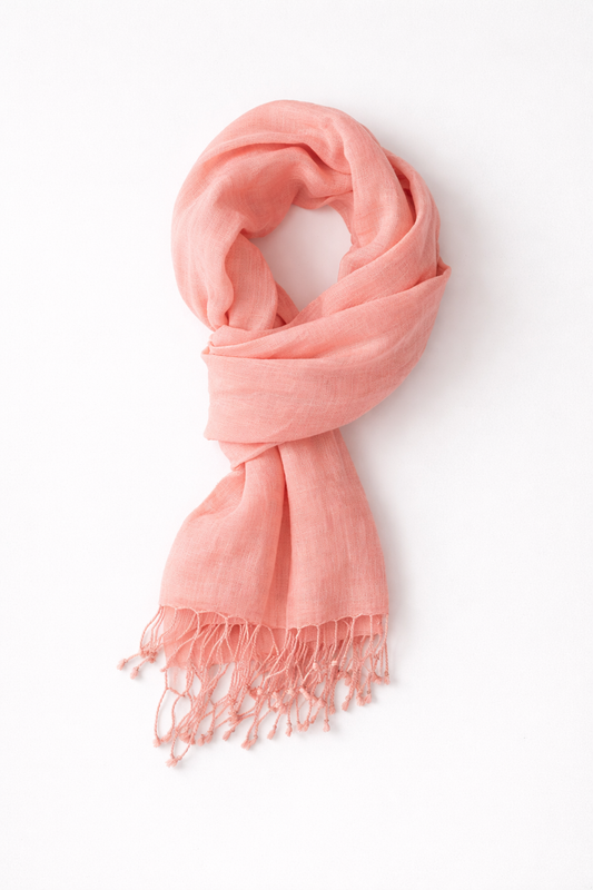 Handwoven Organic Linen Scarf – Peach