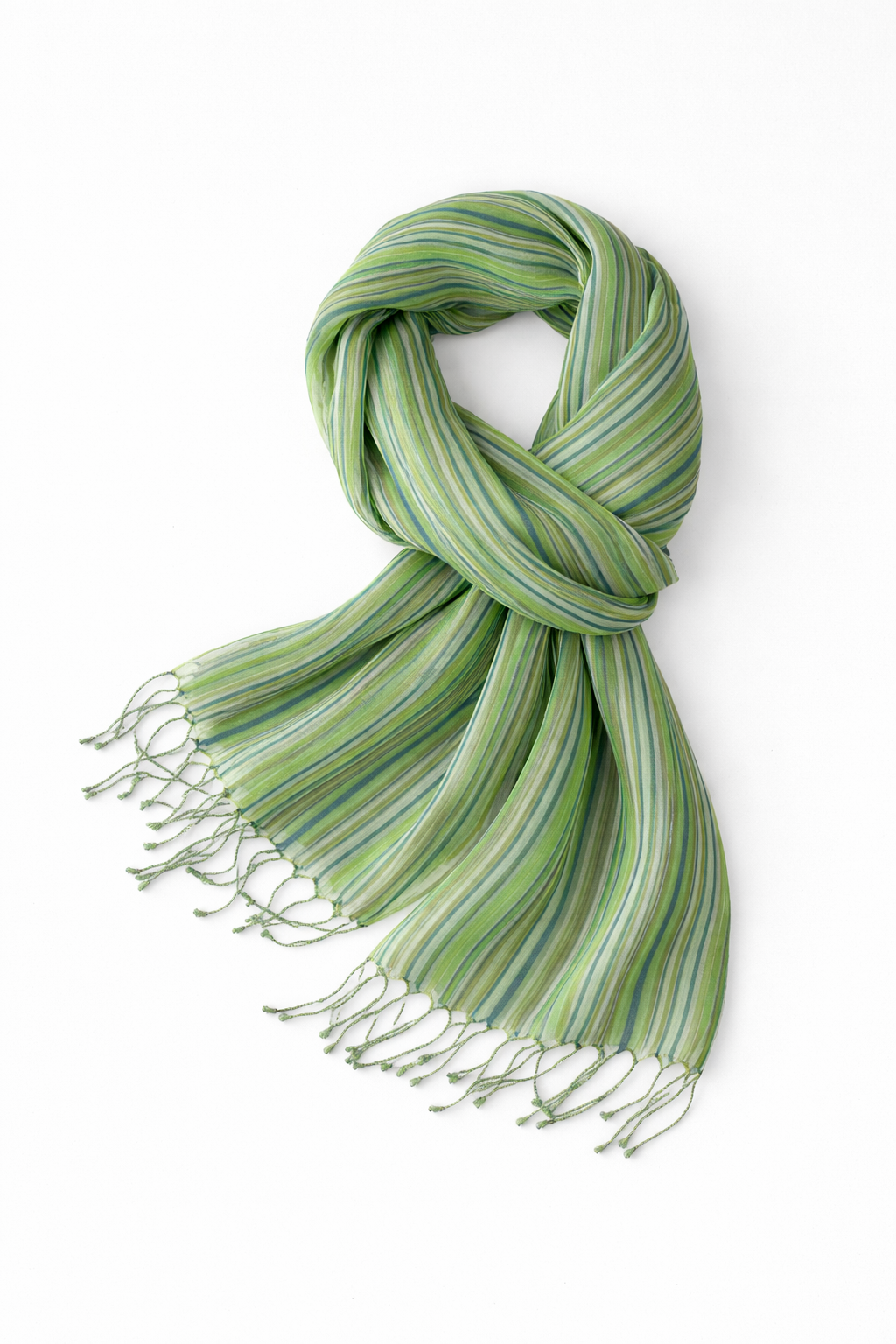 Handwoven Silk & Cotton Scarf in Green and Blue